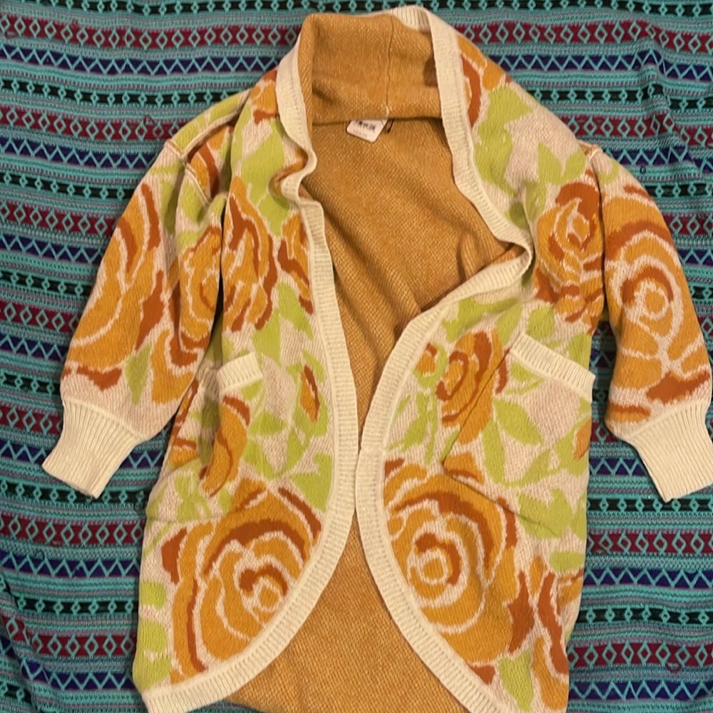 ✨BNWT🌸 Free People BL🌸🌸M Cardigan orange lime combo SOLD OUT! XS OVERSIZED - Picture 3 of 11